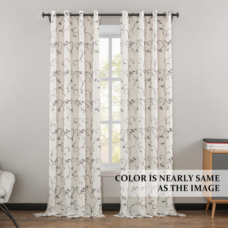 VOGOL 2 Panels Ultra Sleep Vines Embroidered Curtains 84 inches Long, Window Curtain Panels for Living Room & Bedroom, 52 x 84 Inch, Grey - Image 2